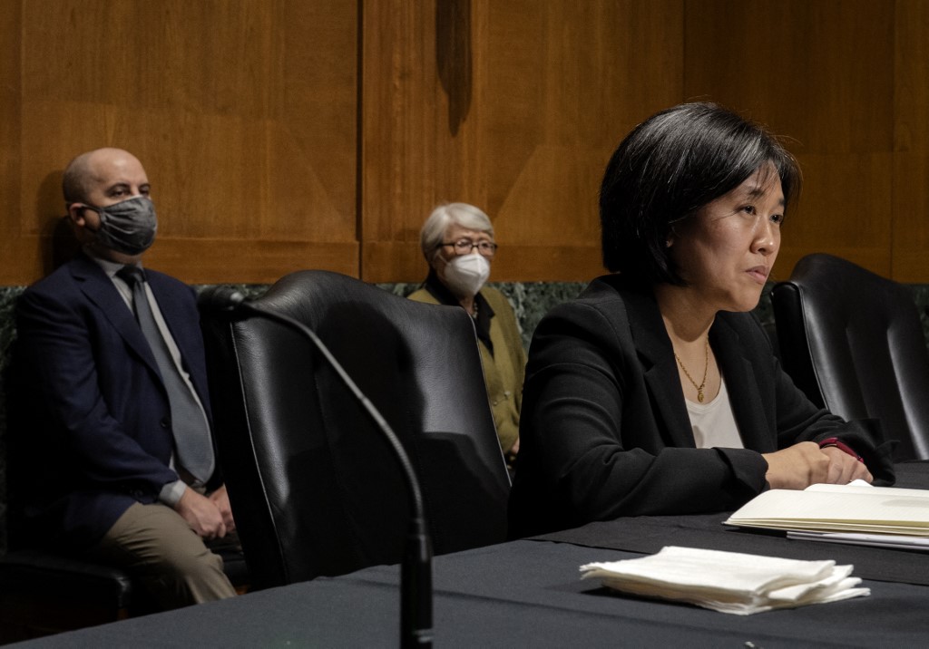 Katherine C. Tai lors des auditions du Comité sénatorial des finances pour examiner sa nomination au poste de représentante du commerce des États-Unis, avec rang d'ambassadrice, le 25 février 2021 à Washington, DC. (Photo, AFP)