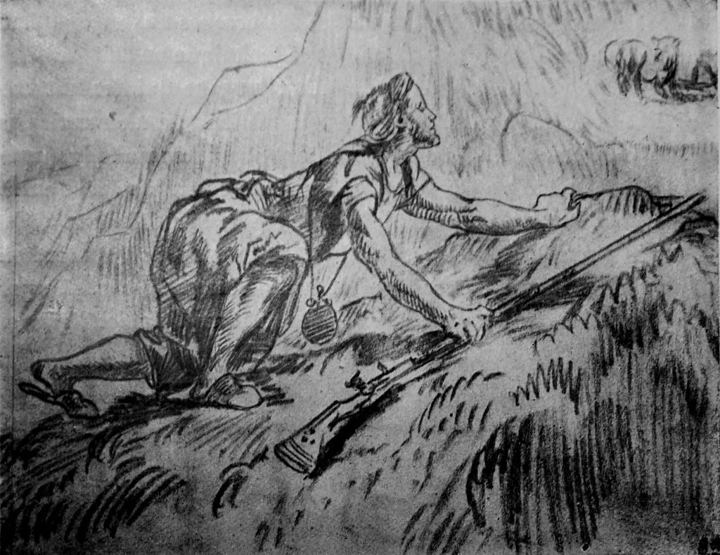 Un dessin au graphite sur le même thème de Delacroix est conservé au musée du Louvre. (Domaine public)