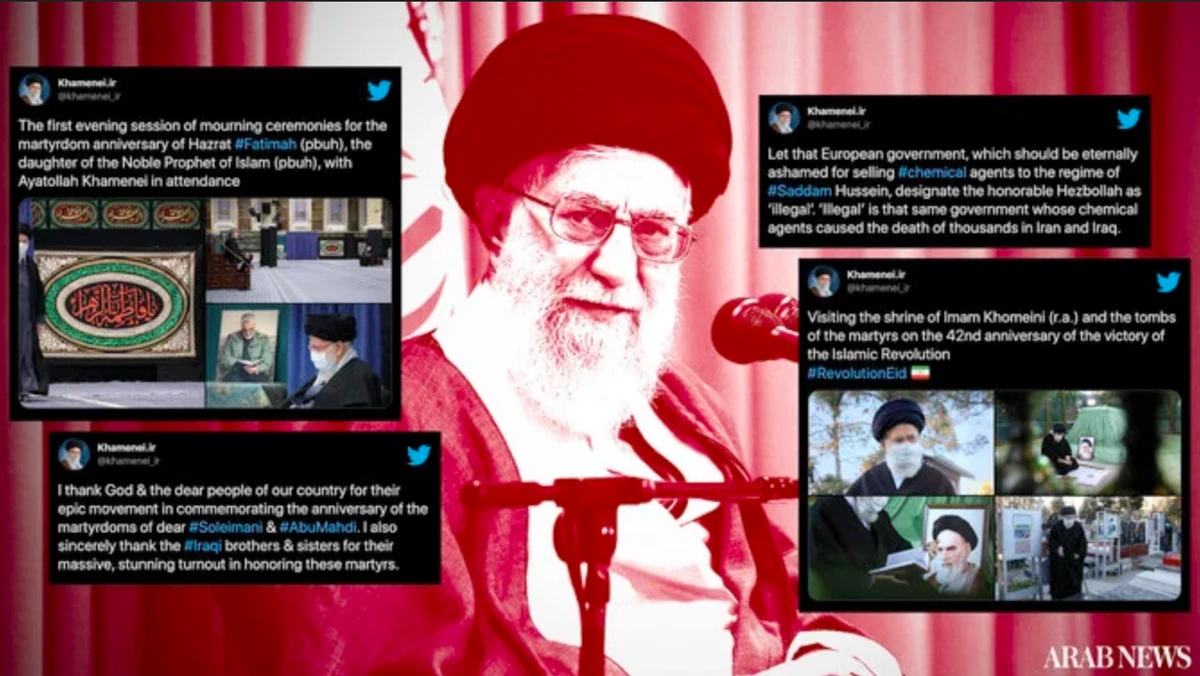 Le guide suprême iranien, l’ayatollah Ali Khamenei, est connu pour avoir utilisé ses comptes Twitter pour inciter à la haine, à la violence et à la désinformation. Pourtant, ses nombreux comptes en plusieurs langues existent toujours sur la plate-forme. (Design par AN)
