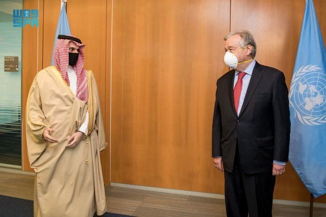 Le ministre saoudien des Affaires étrangères discute de l'évolution de la situation en Palestine avec le secrétaire général de l'ONU