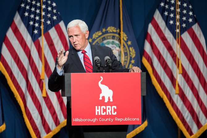 L’ancien vice-président Mike Pence s’adresse aux participants du dîner GOP Lincoln-Reagan le 3 juin 2021 à Manchester, New Hampshire. (Scott Eisen/Images Getty /AFP)