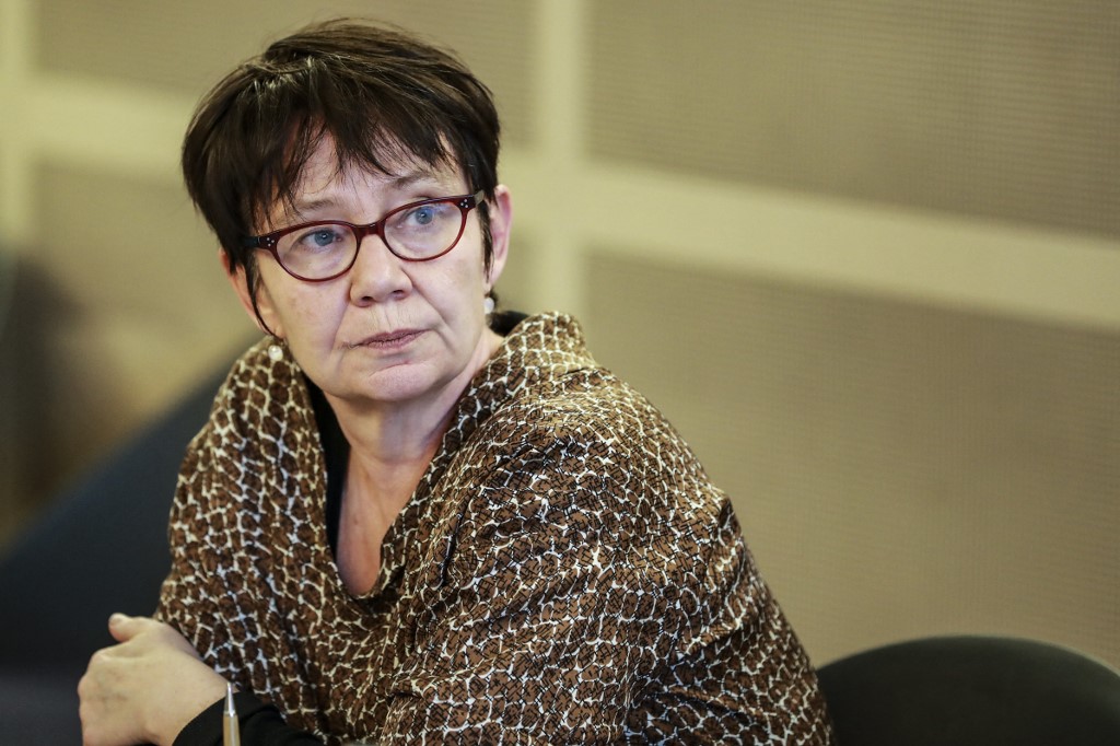 Odile Renaud-Basso, participe à une visioconférence de l'Eurogroupe des ministres des Finances (AFP)