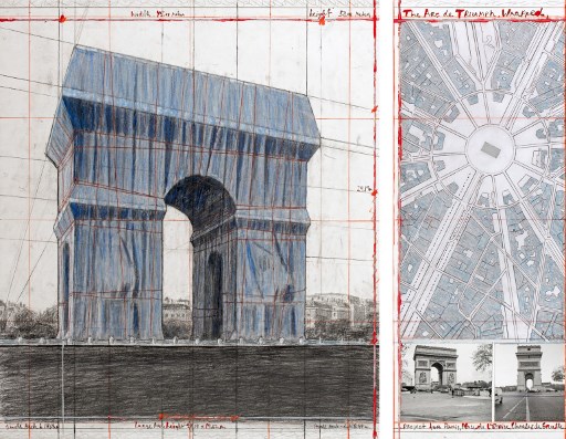 Une photo diffusée le 3 avril 2019 par le bureau de presse Christo et Jeanne-Claude - 2018 Christo, montre les dessins et collages préparatoires de l'artiste américain Christo Vladimiroff Javacheff, de l'installation artistique "L'Arc de Triomphe Enveloppé", à Paris. (André Grossmann/Christo et Jeanne-Claude - 2019 Christo/AFP)