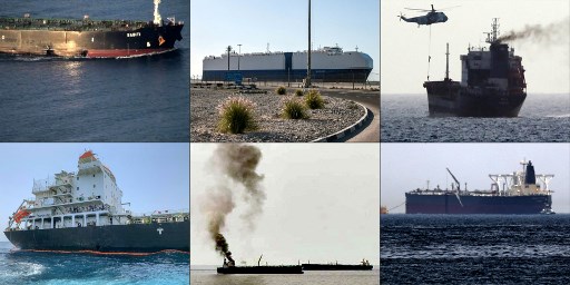 Combo d'images de cargos récemment attaqués par l'Iran (AFP)