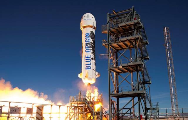 Le lanceur de la capsule de l'entreprise Blue Origin d'Amazon, à la pointe du voyage touristique dans l'espace. Photo HO / BLUE ORIGIN / AFP