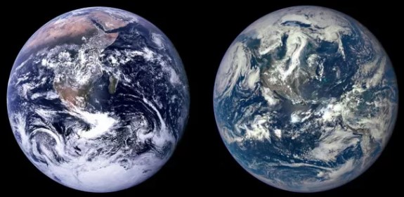 A gauche, la photo en 1972, à droite, la photo en 2015. NASA FILES / NASA / AFP et AFP PHOTO / HANDOUT / NASA