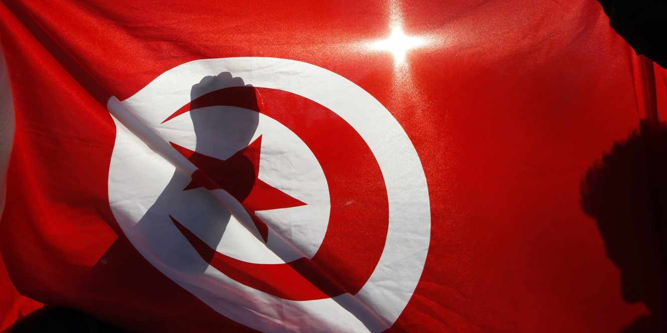 Le drapeau tunisien brandi lors d'une manifestation de soutien à Marseille, en janvier 2011. REUTERS/Archives