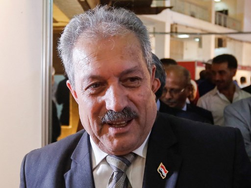 Le Premier ministre syrien Hussein Arnous lors de la foire pour la reconstruction de la Syrie, à Damas, en qualité de ministre des Ressources en eau, le 2 octobre 2018. (Louai Beshara / AFP)
