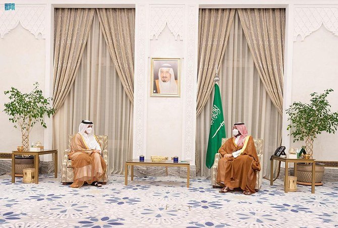 Le prince héritier saoudien Mohammed ben Salmane a rencontré le ministre qatari des Affaires étrangères, Cheikh Mohammed ben Abdulrahmane Al Thani. (Photo, SPA)