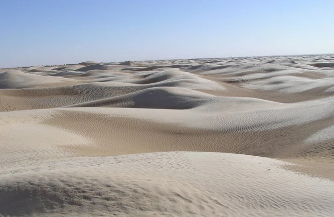 Le désert du Sahara près de l'oasis de Tozeur dans le sud-ouest de la Tunisie, où les corps des six migrants ont été retrouvés. (Wikimedia Commons)