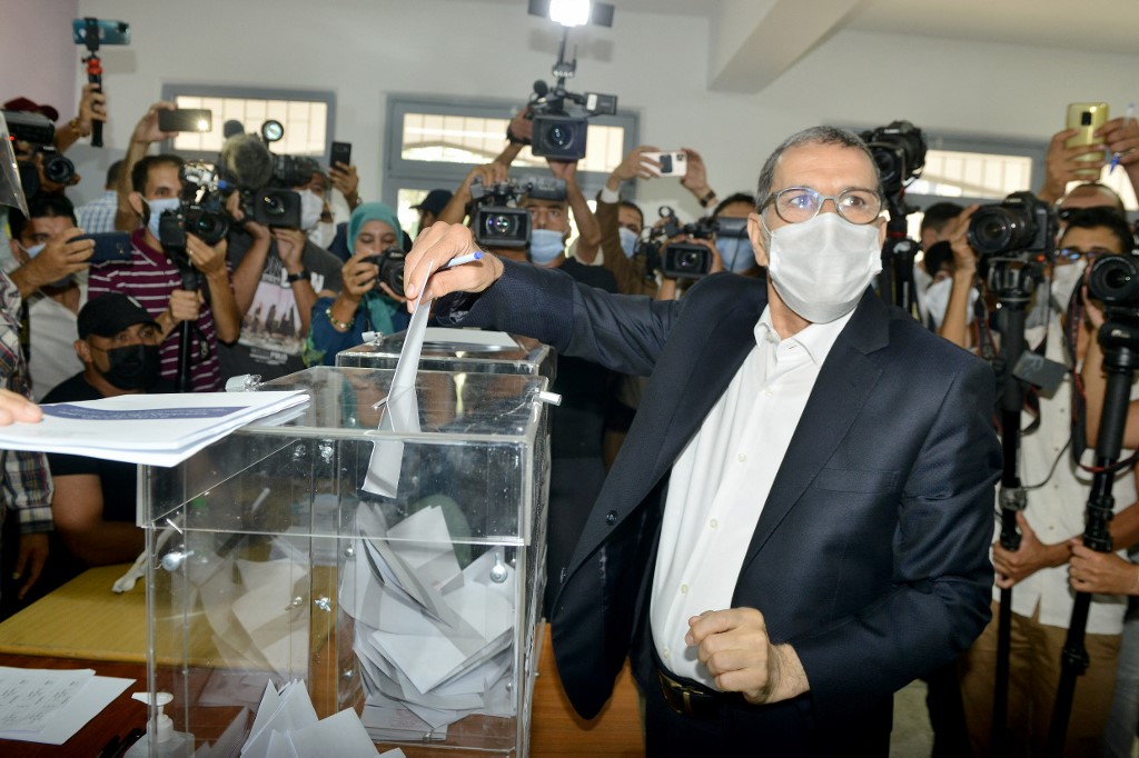 Saad-Eddine El Othmani, Premier ministre marocain et président du Parti islamiste pour la justice et le développement (PJD) vote le 8 septembre 2021 à Salé lors des élections législatives et locales. AFPAFP