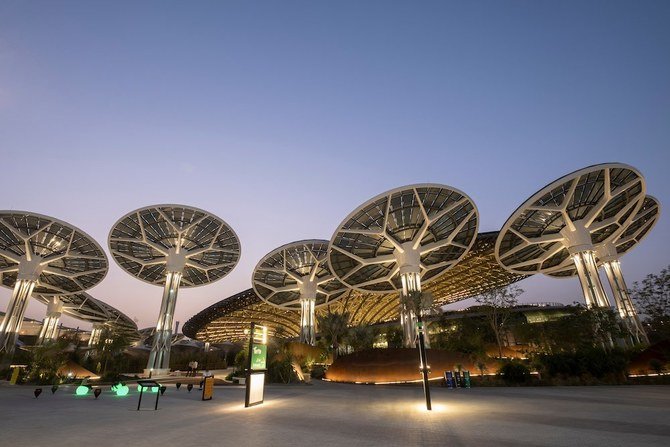 Une vue nocturne de Terra, Pavillon de la durabilité, sur le site de l'Expo 2020 de Dubaï (Photo Fournie)