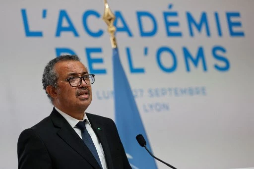 Le directeur général de l'OMS, Tedros Adhanom Ghebreyesus, lors d'une cérémonie marquant le début de la construction de l'Académie de l'Organisation mondiale de la santé à Lyon, dans l'est de la France, le 27 septembre 2021 (Photo, AFP)