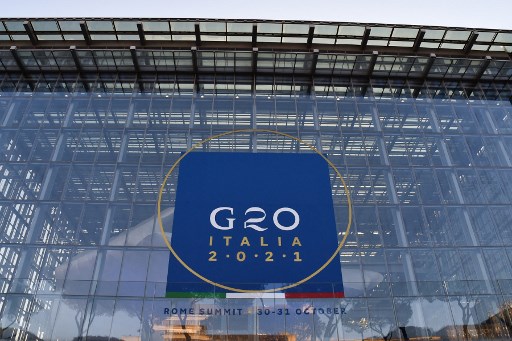 Une vue générale du centre de congrès "La Nuvola" dans le quartier EUR de Rome avant le début du sommet du G20 des dirigeants mondiaux le 30 octobre 2021. (Andreas Solaro/ AFP)