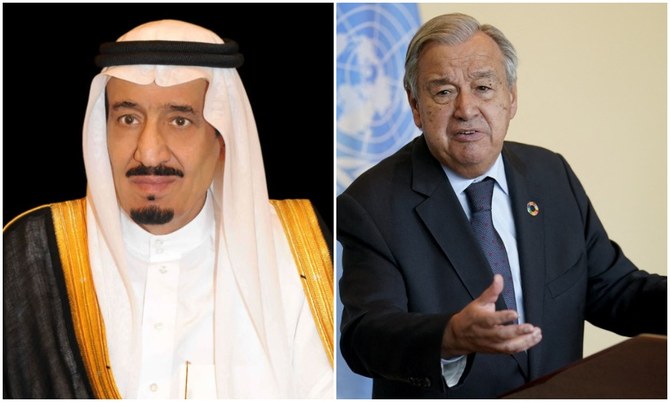 Le roi Salmane d'Arabie saoudite et le secrétaire général des Nations unies, Antonio Guterres. (Fichier/SPA/AFP)