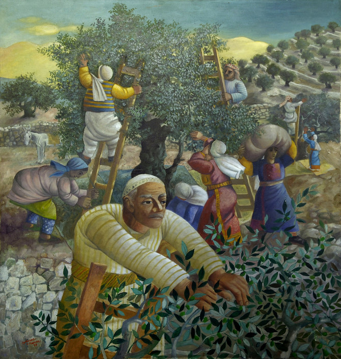 Les oliviers fournissent depuis des siècles une source de revenus régulière grâce à leurs fruits et à l'huile soyeuse et dorée qui en est extraite – ils incarnent parfaitement l'identité palestinienne. (Photo fournie par Sliman Mansour)