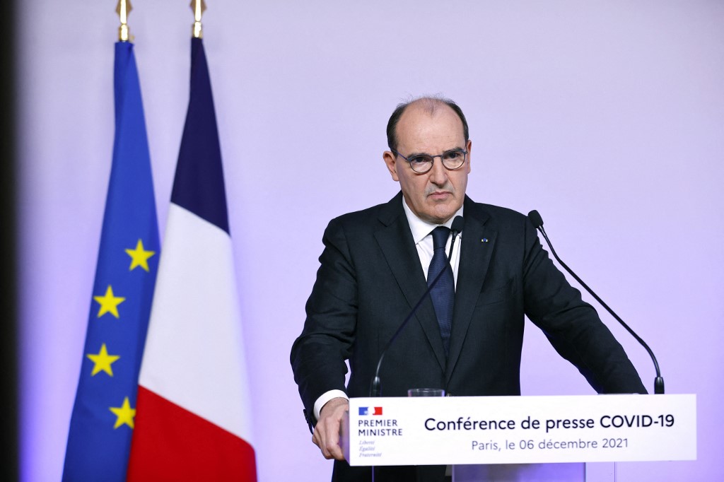 Le Premier ministre français Jean Castex donne une conférence de presse sur la situation actuelle face à la pandémie de Covid-19 à l'Hôtel de Matignon à Paris, le 6 décembre 2021. (AFP)