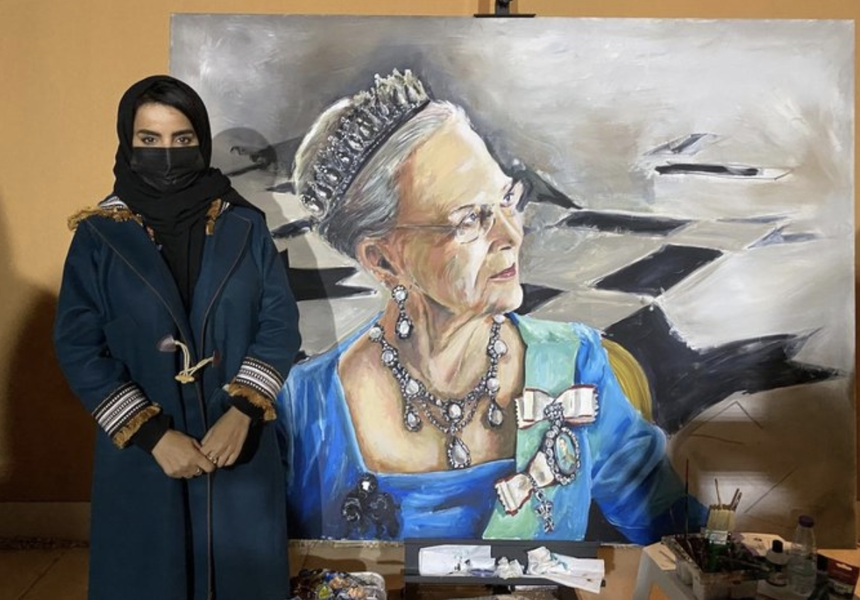 Noura ben Saidan a déclaré que le portrait, qui mesure deux mètres sur deux, a nécessité trois jours de travail. (Photo AN par Lama Alhamawi)