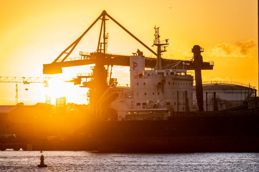 Cette photo prise le 04 mars 2022 au port de Lorient, dans l'ouest de la France, montre le cargo panaméen Pola Ariake, lié à la propriété russe et saisi par les douanes françaises à titre de sanction après l'invasion russe de l'Ukraine. (AFP).