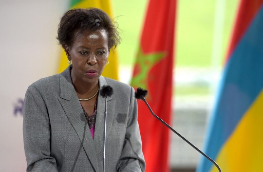 La secrétaire générale de l'Organisation internationale de la francophonie, Louise Mushikiwabo, lors de l'ouverture de la réunion annuelle d'été du Medef "La Ref" le 24 août 2021 sur l'hippodrome de Longchamp à Paris. (Éric Piermont/AFP)