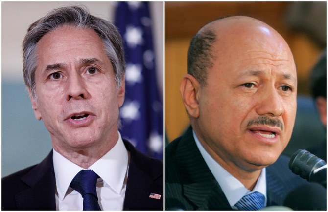 Le secrétaire d'État américain, Antony Blinken, a félicité le président du Conseil des dirigeants de la présidence yéménite, Rachad al-Alimi, lors d'un appel téléphonique. (Fichier/Reuters)