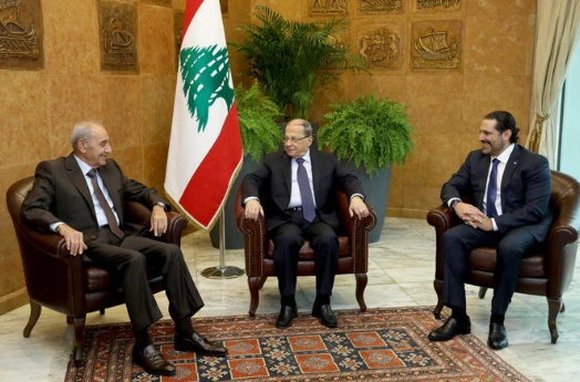 Nabih Berri, Michel Aoun et Saad Hariri, Baabda, Liban, 27 novembre 2017 (Photo, Reuters).