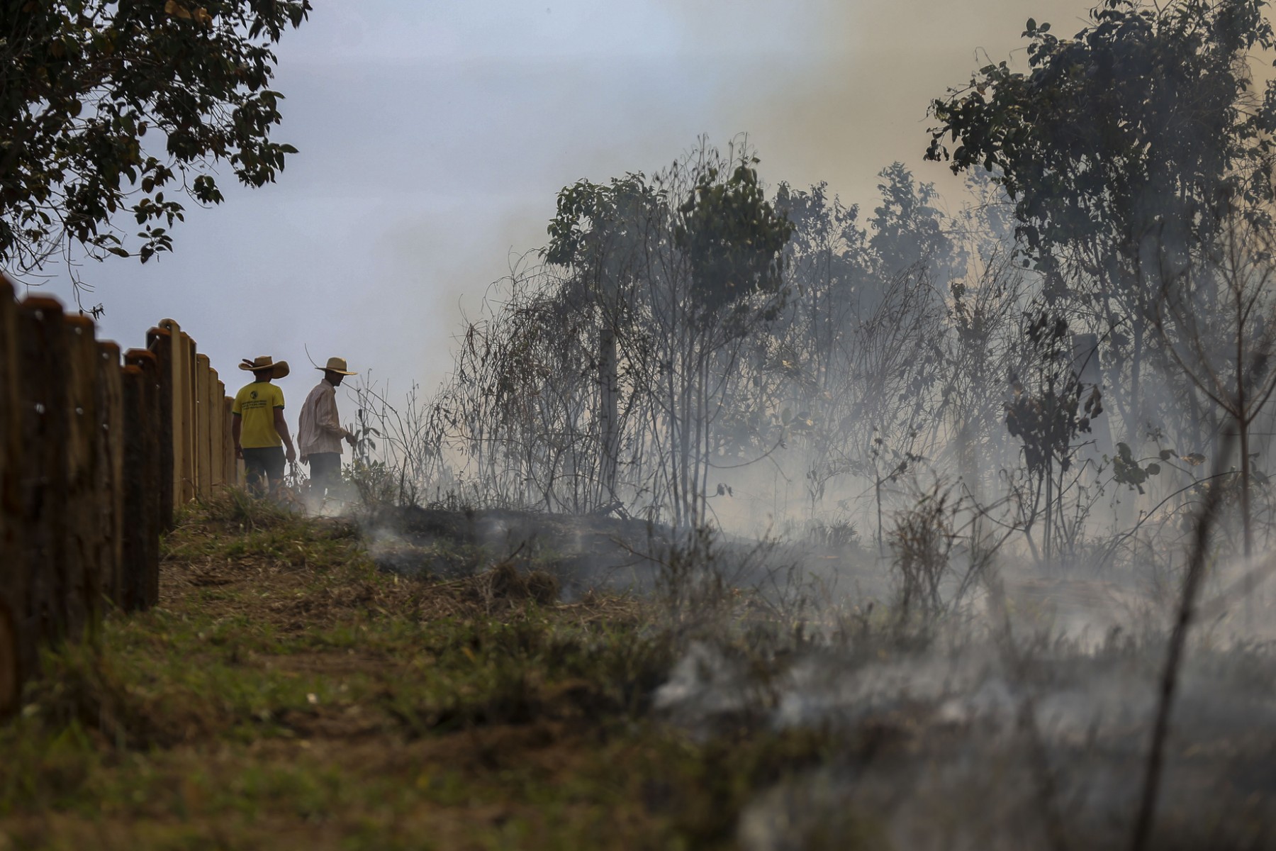 Des hommes sont vus sur une zone brûlée de la forêt amazonienne à Apui, dans le sud de l'État d'Amazonas, au Brésil, le 21 septembre 2022. Selon l'Institut national de la recherche spatiale (INPE), les points chauds de la région amazonienne ont connu une augmentation record au cours de la première moitié de septembre, la moyenne pour le mois étant de 1 400 incendies par jour. (Photo de Michael Dantas / AFP)
