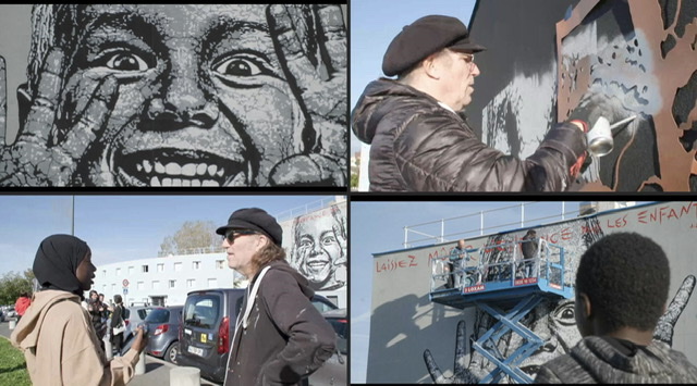 Un pochoir de Jef Aérosol à Grigny, «ca embellit et ça donne une autre image»