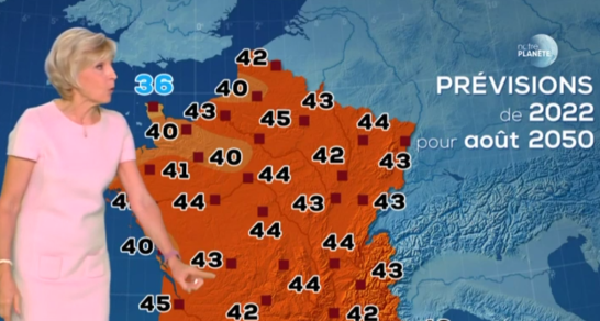 La nouvelle carte météo fictive d’Évelyne Dhéliat prédit jusqu’à 48°C en France en août 2050