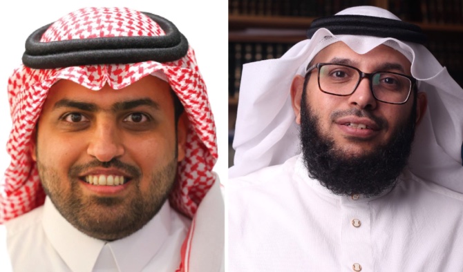 Badr Alenezi, un écrivain saoudien (à gauche) et Mofarh al-Jabari, professeur de médias et de communication à l’université du roi Abdelaziz. (Photo fournie)