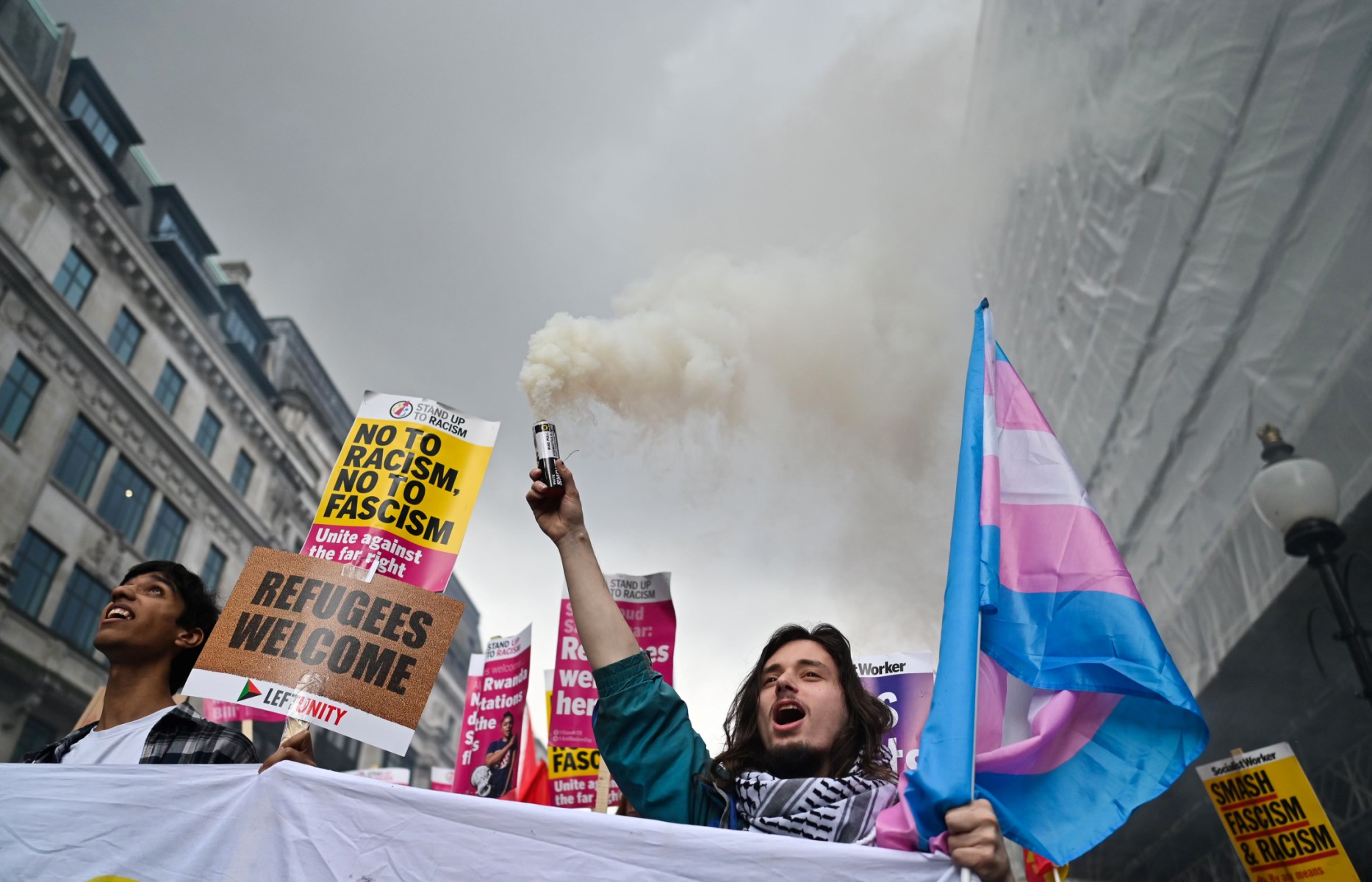Marche et rassemblement de "Resist Racism" dans le centre de Londres, le 18 mars 2023, avant la journée de lutte contre le racisme organisée par les Nations unies le 21 mars. (Photo de JUSTIN TALLIS / AFP)