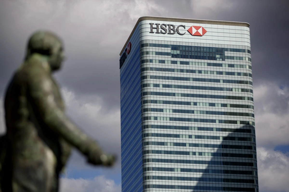 Le siège de HSBC UK dans le quartier financier de Canary Wharf à Londres. (Photo de Tolga Akmen / diverses sources / AFP)