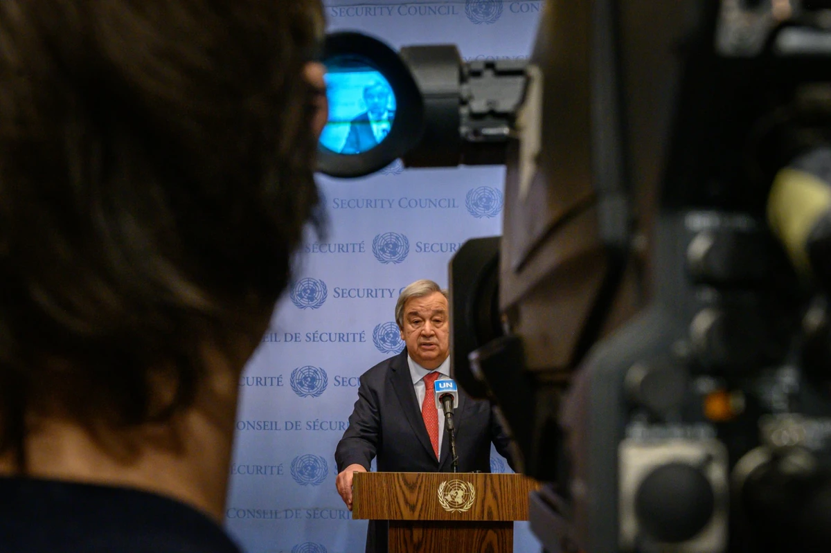 Le Secrétaire général de l'ONU, Antonio Guterres, s'adresse aux médias sur l'effondrement de l'initiative céréalière de la mer Noire, au siège des Nations Unies à New York, le 17 juillet 2023. (Photo Ed Jones / AFP)