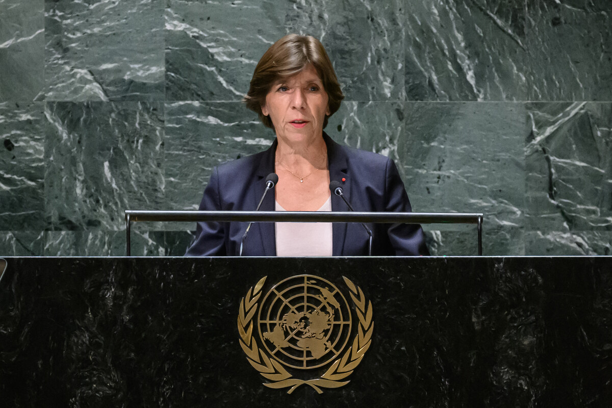 La ministre française des Affaires étrangères, Catherine Colonna, s'adresse à la 78e Assemblée générale des Nations Unies au siège de l'ONU à New York, le 21 septembre 2023. (Photo Ed Joes AFP)