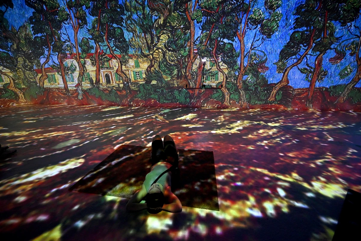Un visiteur assiste à une exposition immersive d'œuvres de l'artiste néerlandais Vincent Van Gogh à Milan, le 8 juin 2023. (Photo Gabriel Bouys AFP)