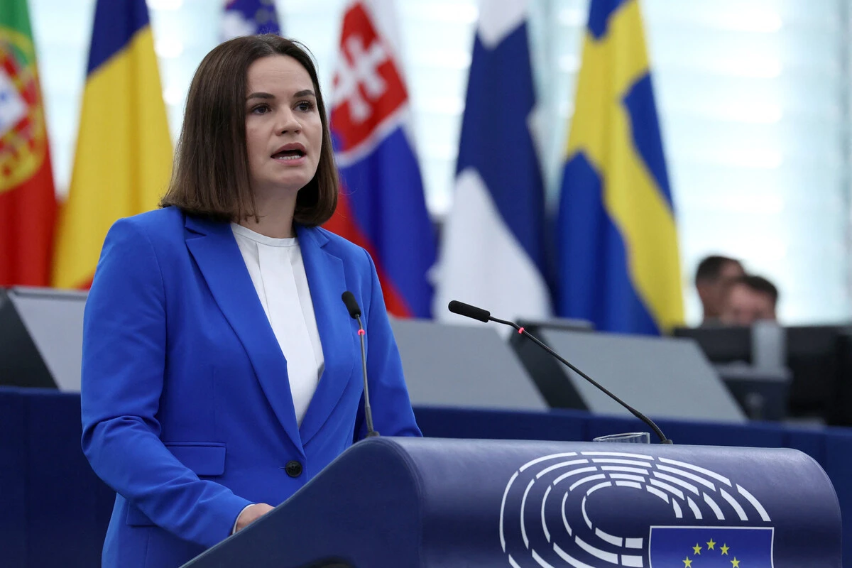 Svetlana Tikhanovskaya, leader de l'opposition biélorusse, prononce un discours lors d'une session plénière au Parlement européen à Strasbourg, dans l'est de la France, le 13 septembre 2023. (Photo par Frederick Florin AFP)