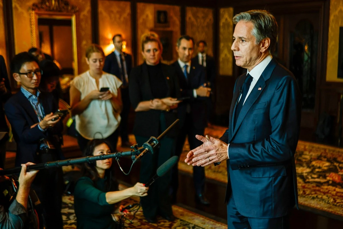 Le secrétaire d'État américain Antony Blinken s'adresse aux médias à la fin du dialogue ministériel "2+2" entre l'Inde et les États-Unis à New Delhi, le 10 novembre 2023. (Photo Jonathan Ernst, Pool AFP)