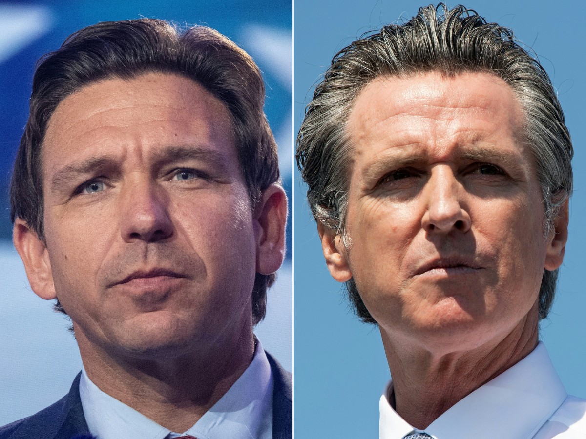 Cette combinaison d'images créée le 24 novembre 2023 montre le gouverneur de Floride et candidat à l'élection présidentielle de 2024 Ron DeSantis (à gauche) à Washington, DC, le 15 septembre 2023, et le gouverneur de Californie Gavin Newsom (à droite) à San Leandro, Californie, le 8 septembre 2021. (Photo Andrew Caballero-Reynolds et Saul Loeb AFP)