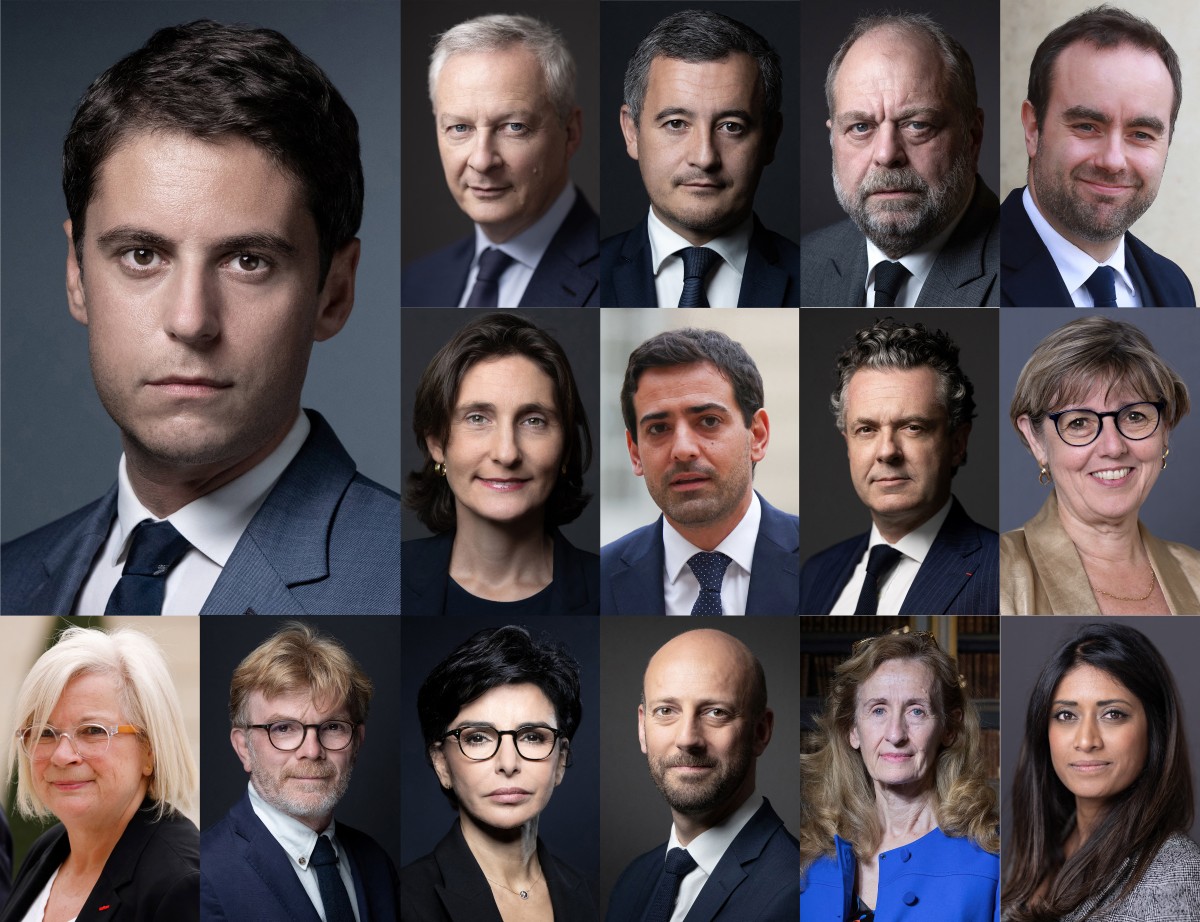 Cette combinaison d'archives photographiques réalisée le 8 février 2024 montre des membres du cabinet du Premier ministre Gabriel Attal. (Photo, AFP)