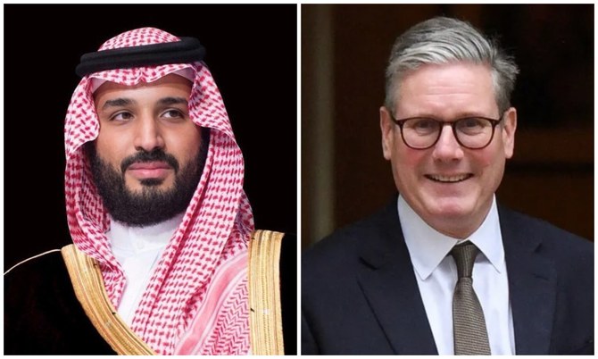 Le prince héritier d'Arabie saoudite Mohammed bin Salman et le Premier ministre britannique Keir Starmer se sont entretenus lundi. (SPA/Reuters)