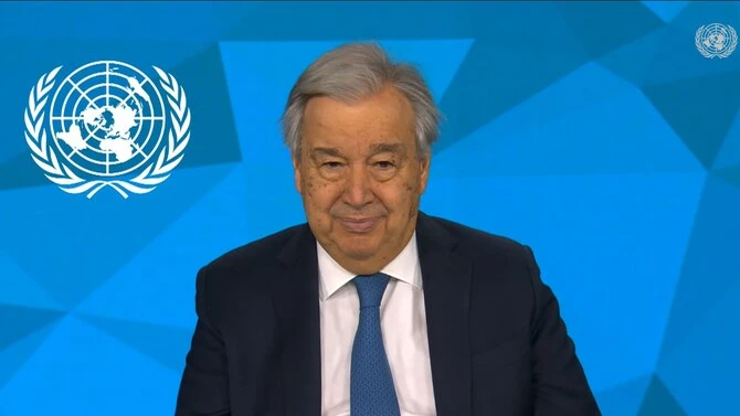 António Guterres, prononce un discours virtuel à l'occasion de la conférence technologique de Riyad
