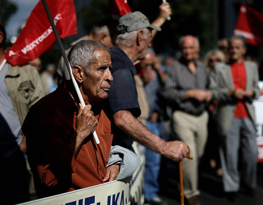 The elderly protest against planned pension cuts in Athens, Greece. (Reuters)