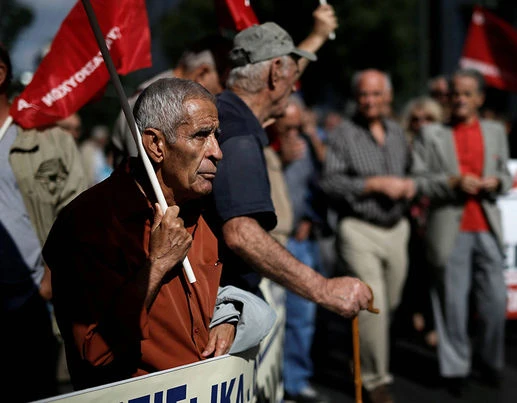 The elderly protest against planned pension cuts in Athens, Greece. (Reuters)