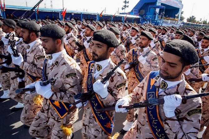 Iran's Revolutionary Guard Corps participate in a military parade. (AFP)