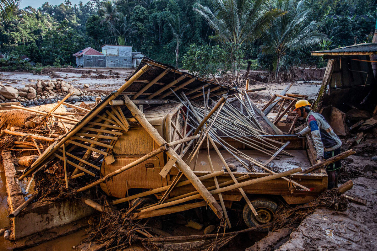 Aftermath of a flash flood that hit Purasari village in Bogor, Indonesia, on June 24, 2022. (AFP)