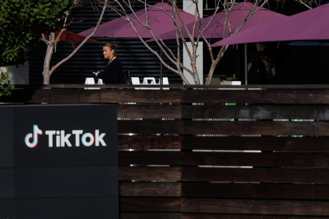 A person arrives at the offices of Tik Tok after the US House of Representatives overwhelmingly passed a bill that would give TikTok’s Chinese owner ByteDance about six months to divest the US assets of the short-video app or face a ban, in Culver City, California, US, March 13, 2024. (Reuters)