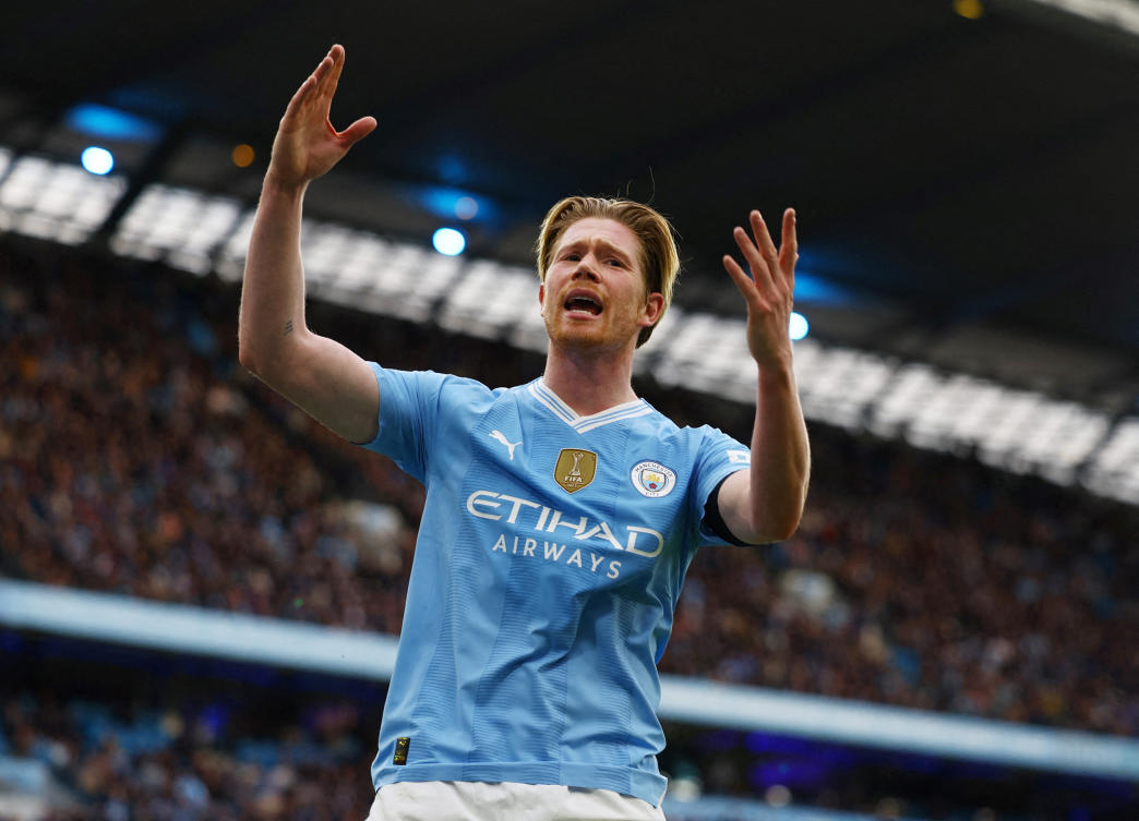 Manchester City’s Kevin De Bruyne reacts during their Premier League match against Manchester United at Etihad Stadium on Mar. 3, 2024. (Reuters/File)
