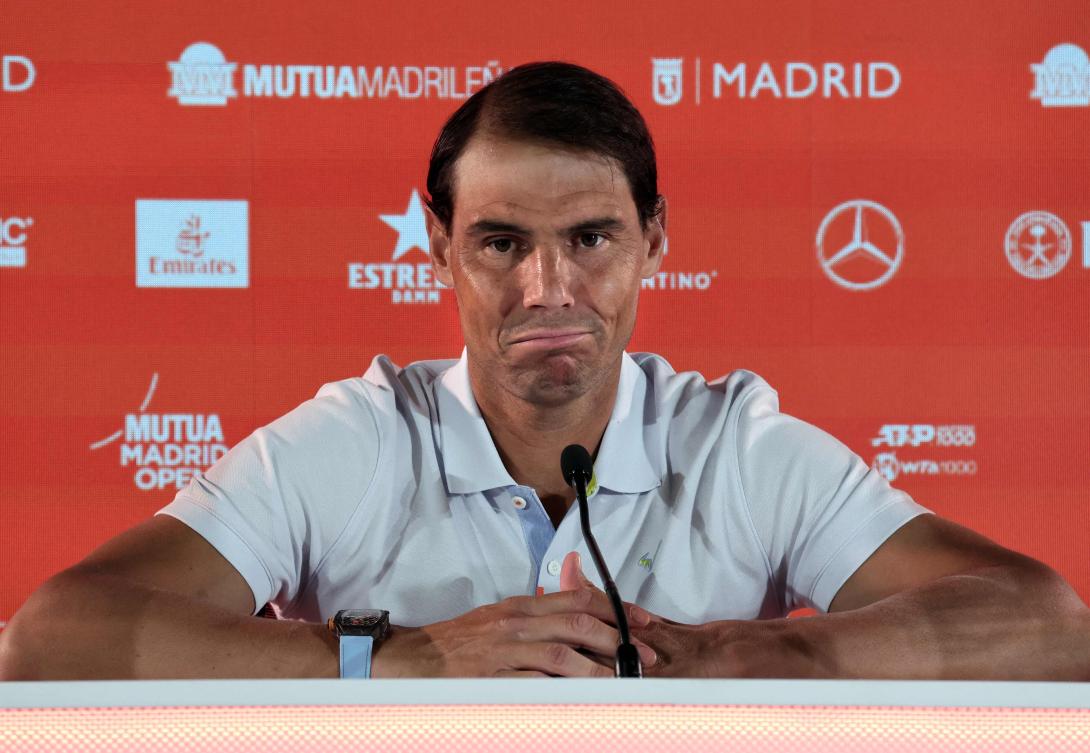 Spain’s Rafael Nadal answers to journalists during a press conference ahead of the 2024 ATP Tour Madrid Open tennis tournament at Caja Magica in Madrid on Apr. 24, 2024. (AFP)
