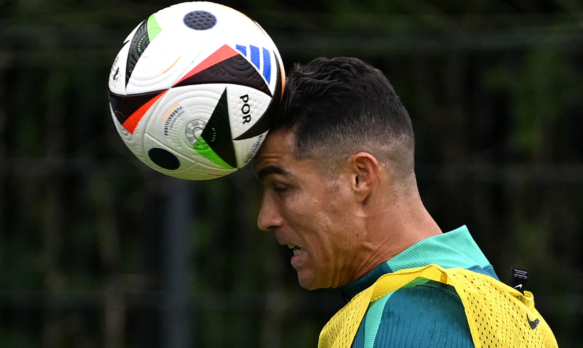 Portugal’s forward Cristiano Ronaldo during a training session at the team base in Harsewinkel, western Germany on Sunday. (AFP)