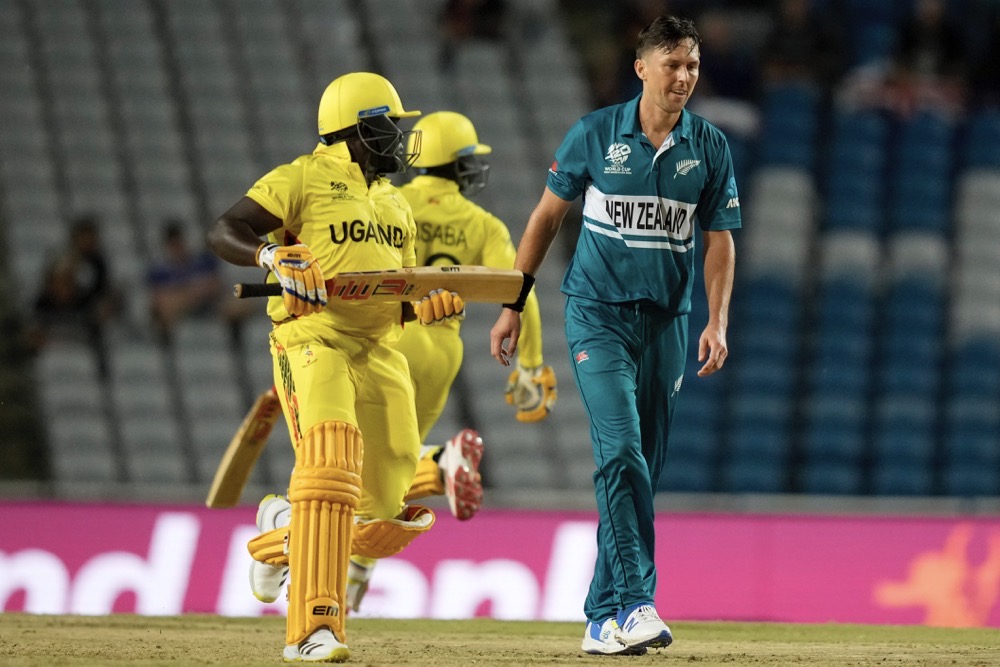 Trent Boult, right, took two wickets for 14 runs . (AP)